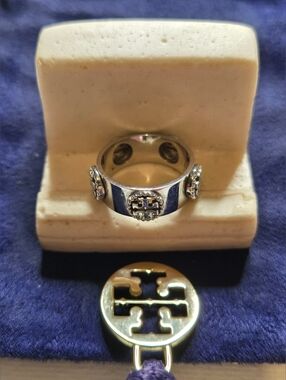 Tory Burch Silver Logo Ring